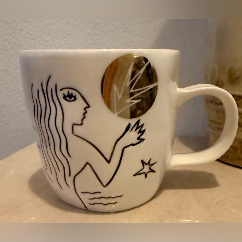 Starbucks Siren Etched White & Gold 2013 Anniversary Mug. 14oz
